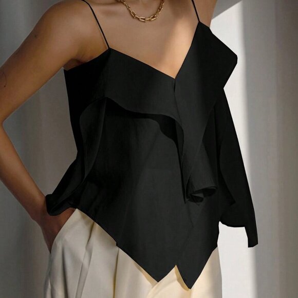 Black Casual Women's Ruffle Strap - Picture 3 of 6